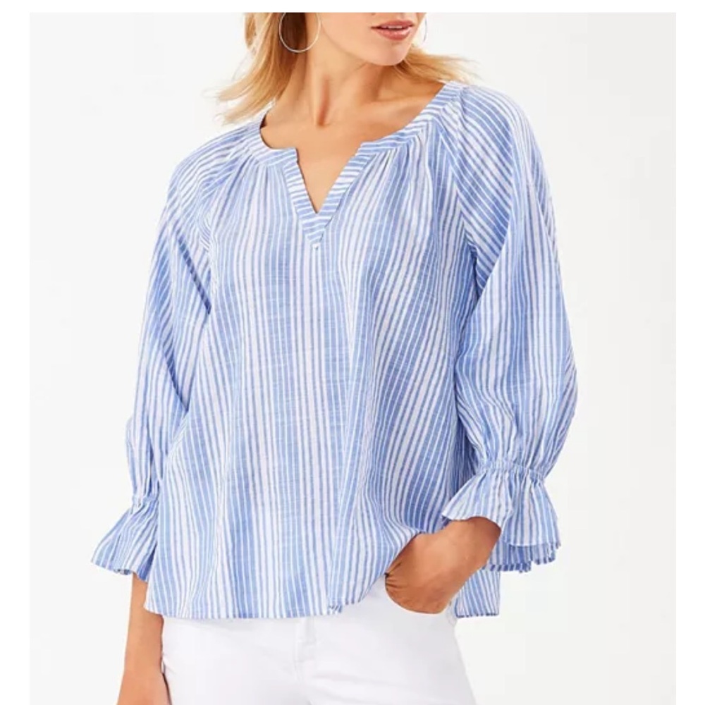 Tommy Bahama Montauk Stripe Blue Women's Top XL